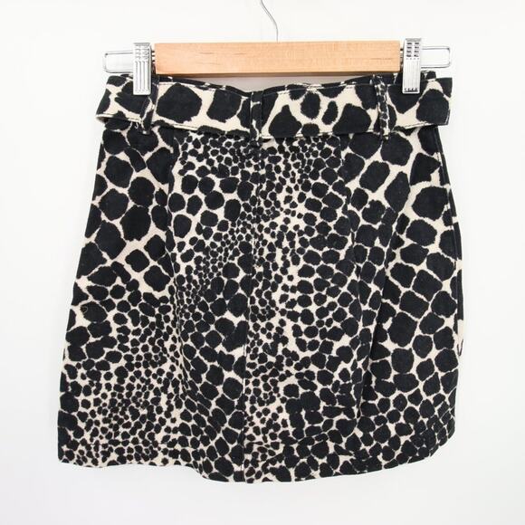 Topshop Skirt Black Cream Animal Print Giraffe Mini Metal Belt Buckle Zipper 2 - Picture 9 of 9